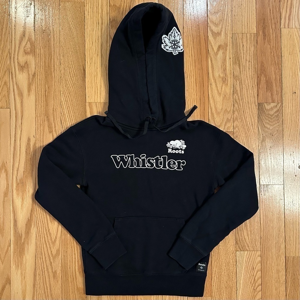 ROOTS Whistler Canada Black Pullover Hoodie Logo Sweatshirt Ski XXS